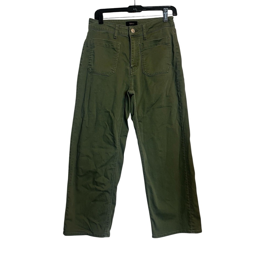 Quince Chino Cropped Wide Leg Pants size 28 Olive Green Organic Stretch Cotton